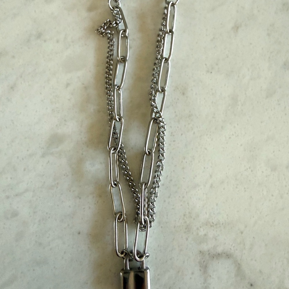 Silver Chain Bracelet with Padlock Charm - Picture 2 of 7